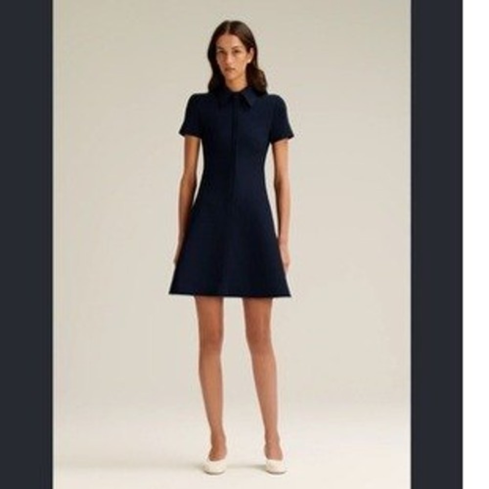 Scanlan Theodore Crepe Knit Mini Zip Dress Short Sleeve A-Line Navy Blue $750